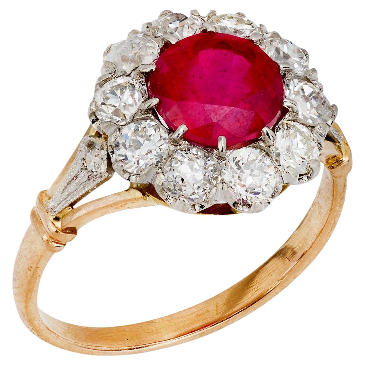Edwardian 18k/Platinum Ruby and Diamond Halo Ring