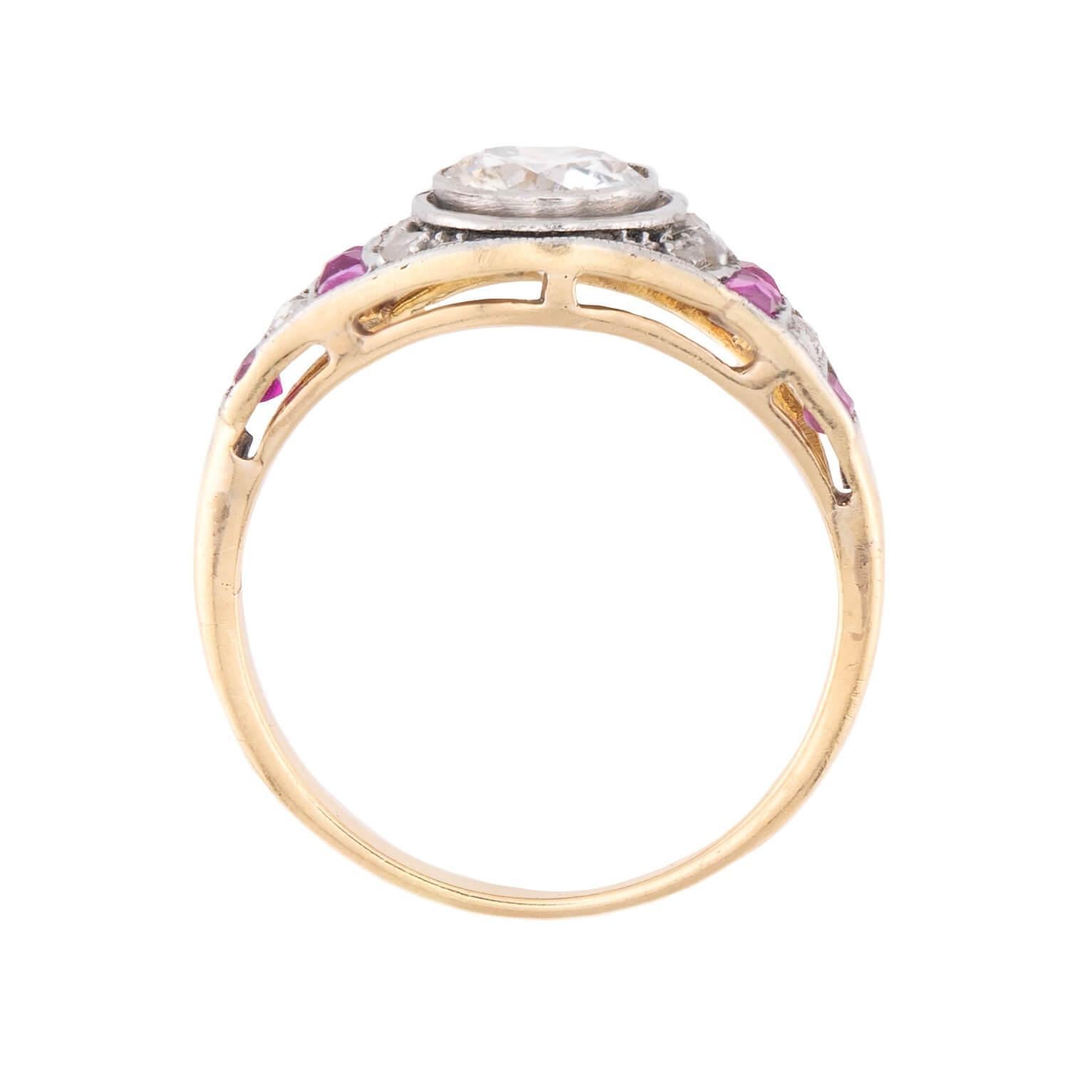 Old European Cut Edwardian 18k/Platinum Ruby & Diamond Engagement Ring .90ct For Sale