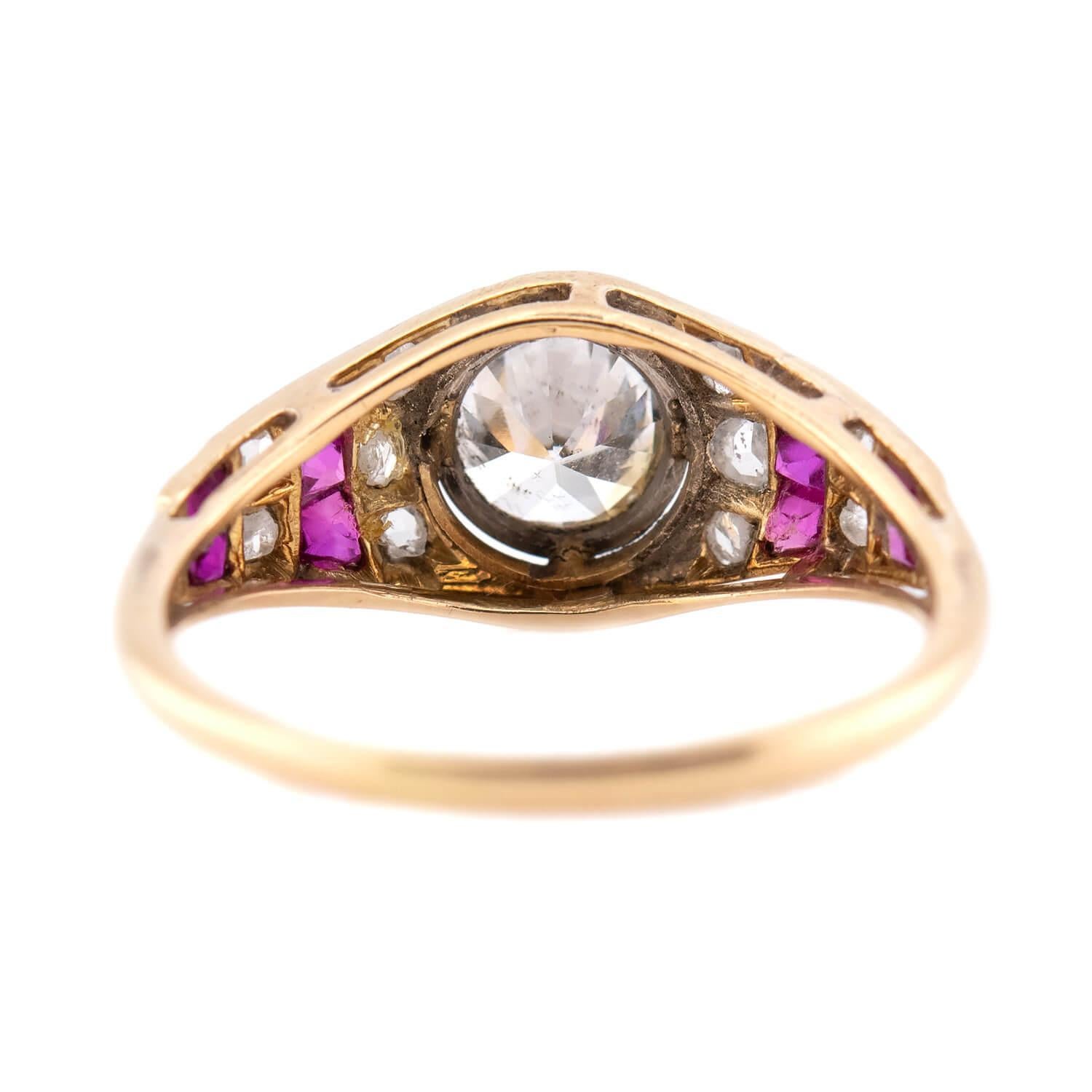 Edwardian 18k/Platinum Ruby & Diamond Engagement Ring .90ct In Good Condition For Sale In Narberth, PA