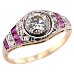 Anillo de compromiso eduardiano de 18 quilates/platino con rubí y diamantes de 0,90 ct