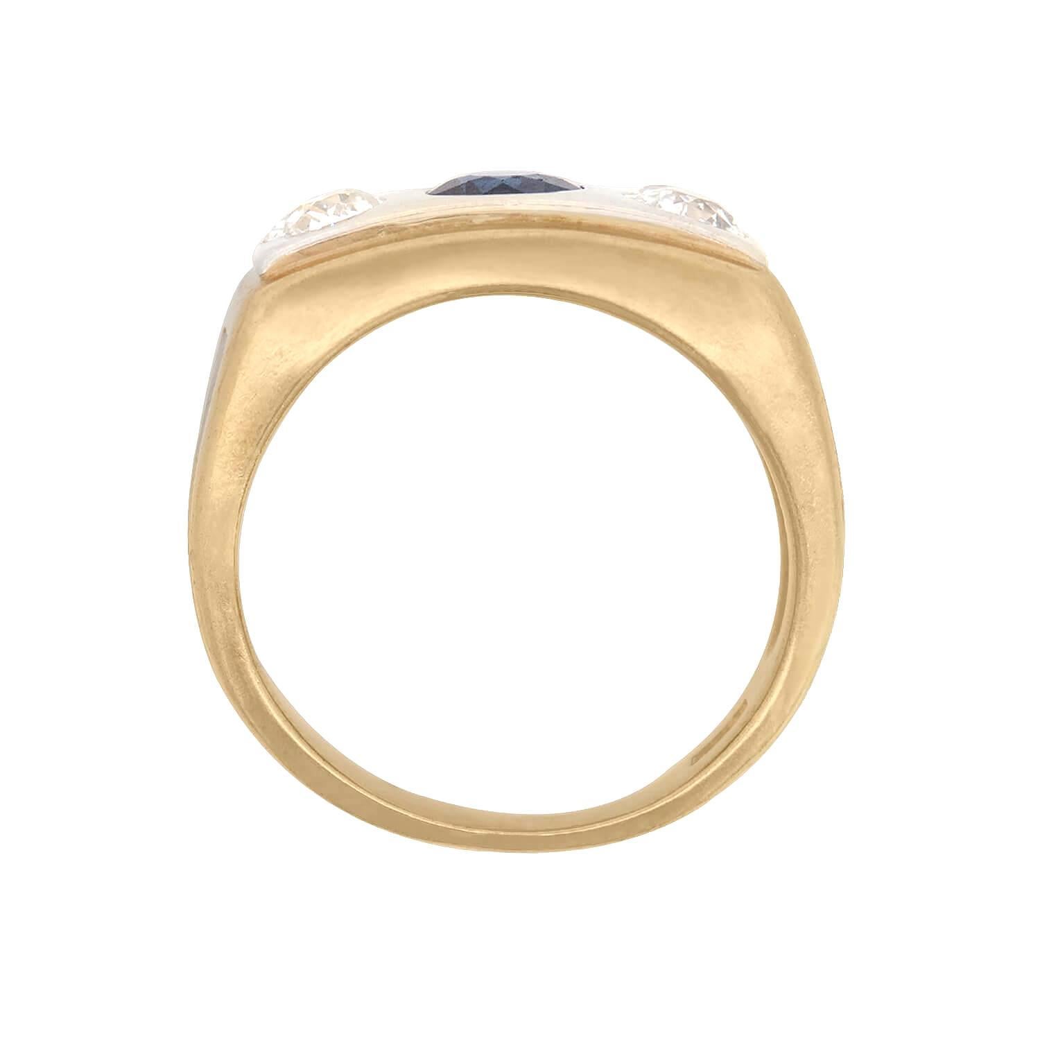 Women's or Men's Edwardian 18k/Platinum Sapphire and Diamond Flush Mount Ring For Sale