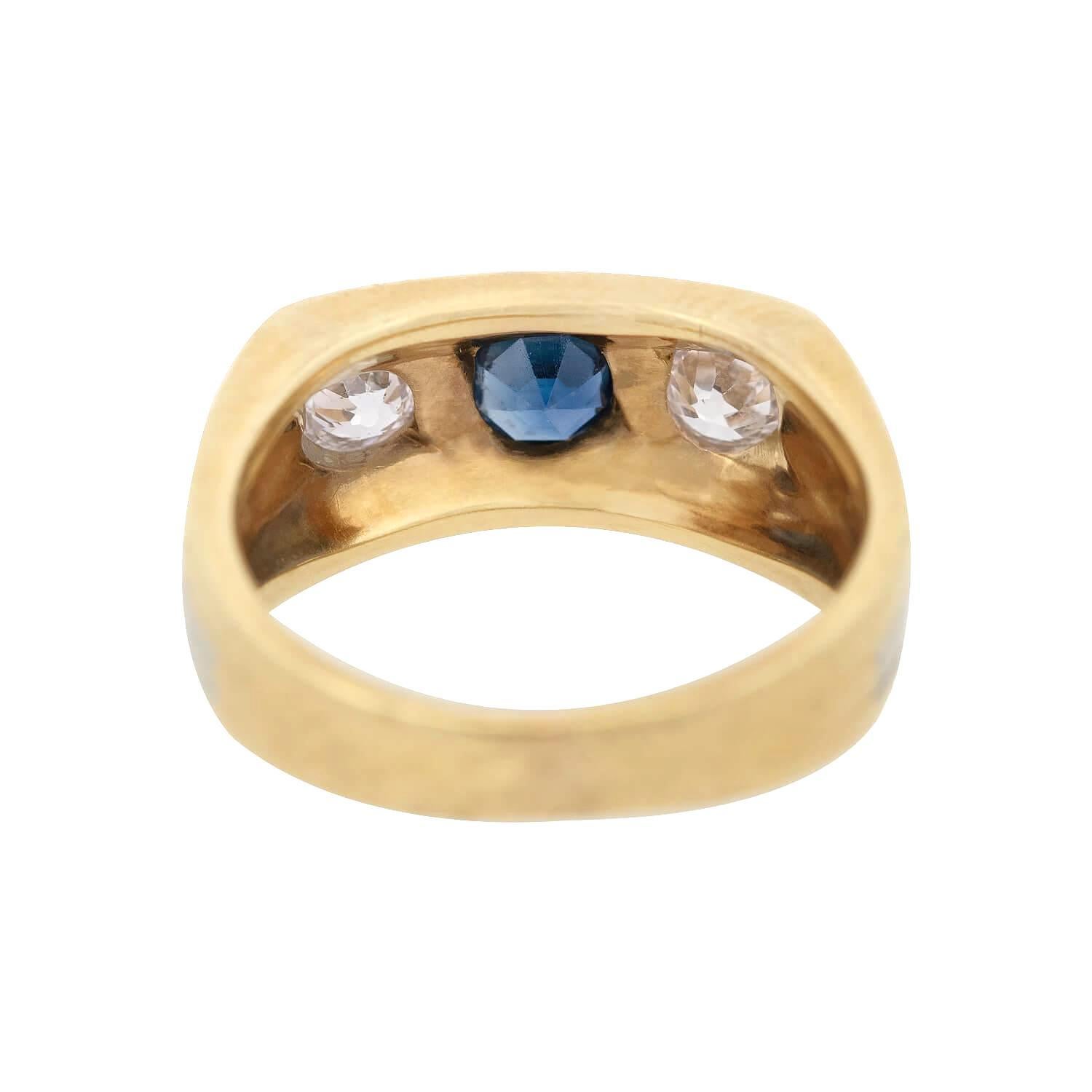 Edwardian 18k/Platinum Sapphire and Diamond Flush Mount Ring For Sale 1