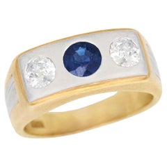 Edwardian 18k/Platinum Sapphire and Diamond Flush Mount Ring