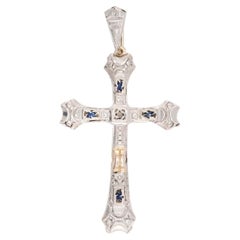 Pendentif croix édouardien en platine 18 carats et saphir