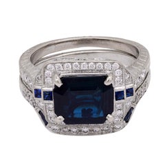 Edwardian 18k/Platinum Sapphire & Diamond Halo Ring