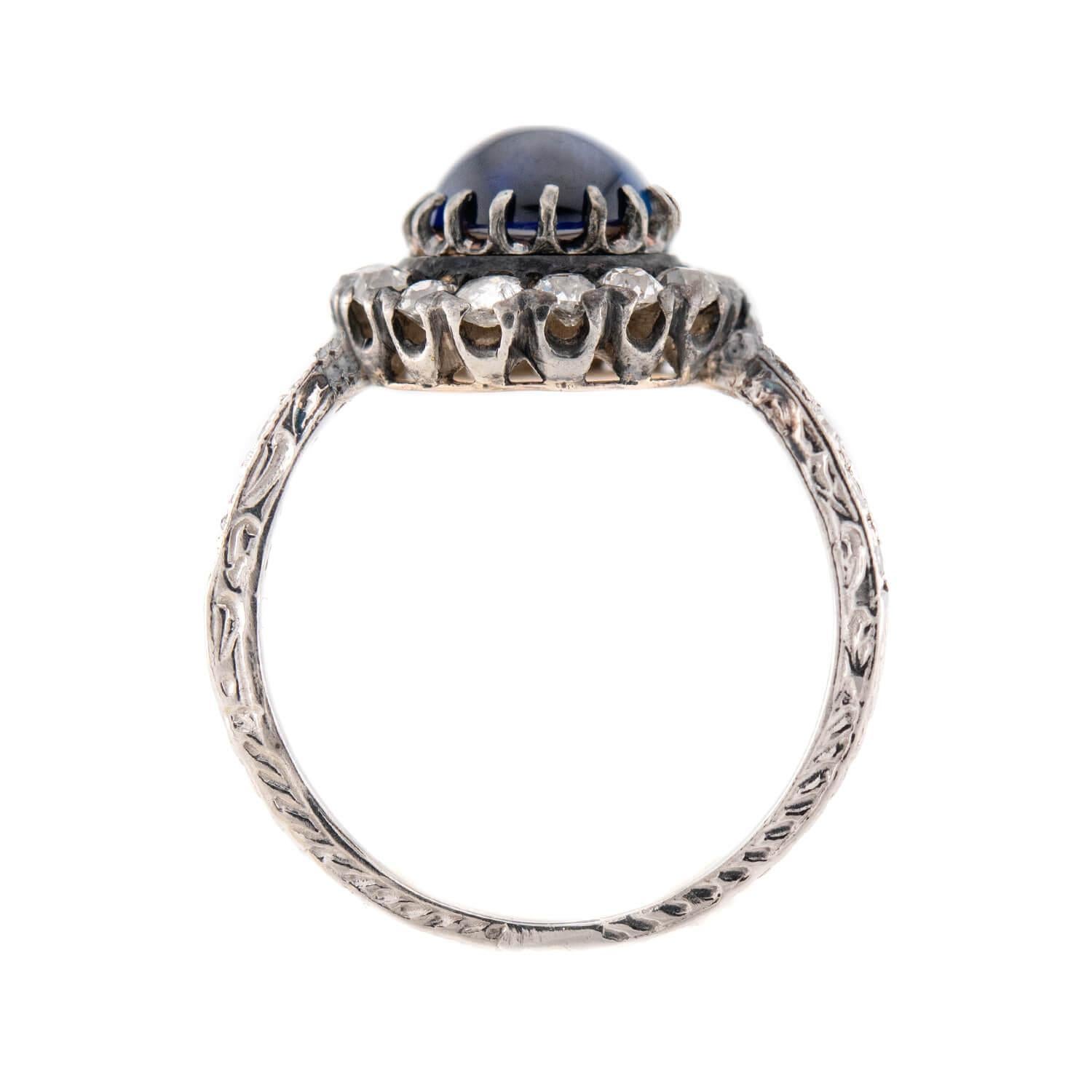 Edwardian 18k/Platinum Sapphire & Diamond Halo Ring In Good Condition For Sale In Narberth, PA