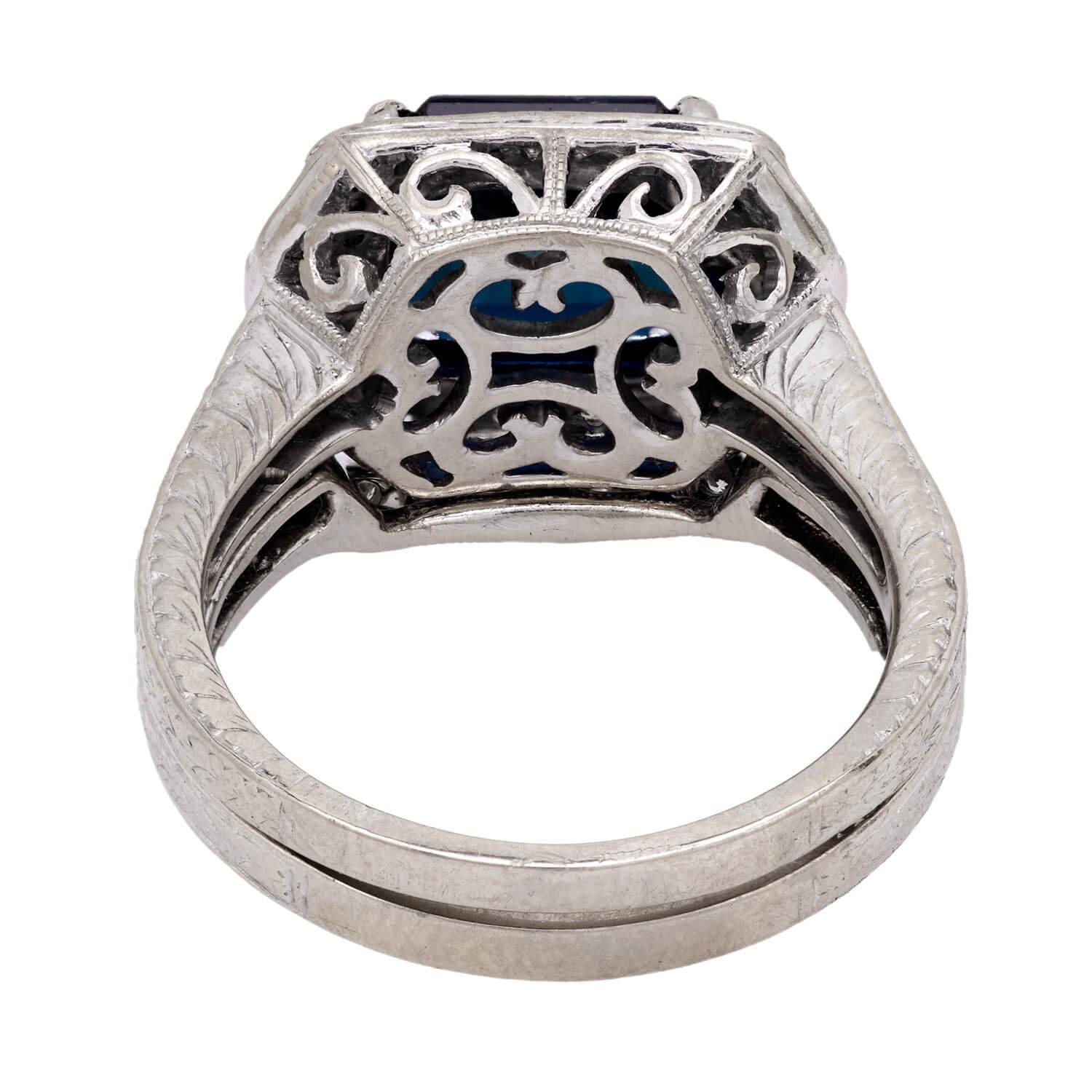 Anello Edwardiano a raggiera con zaffiro e diamante, 18k/platino In condizioni buone in vendita a Narberth, PA