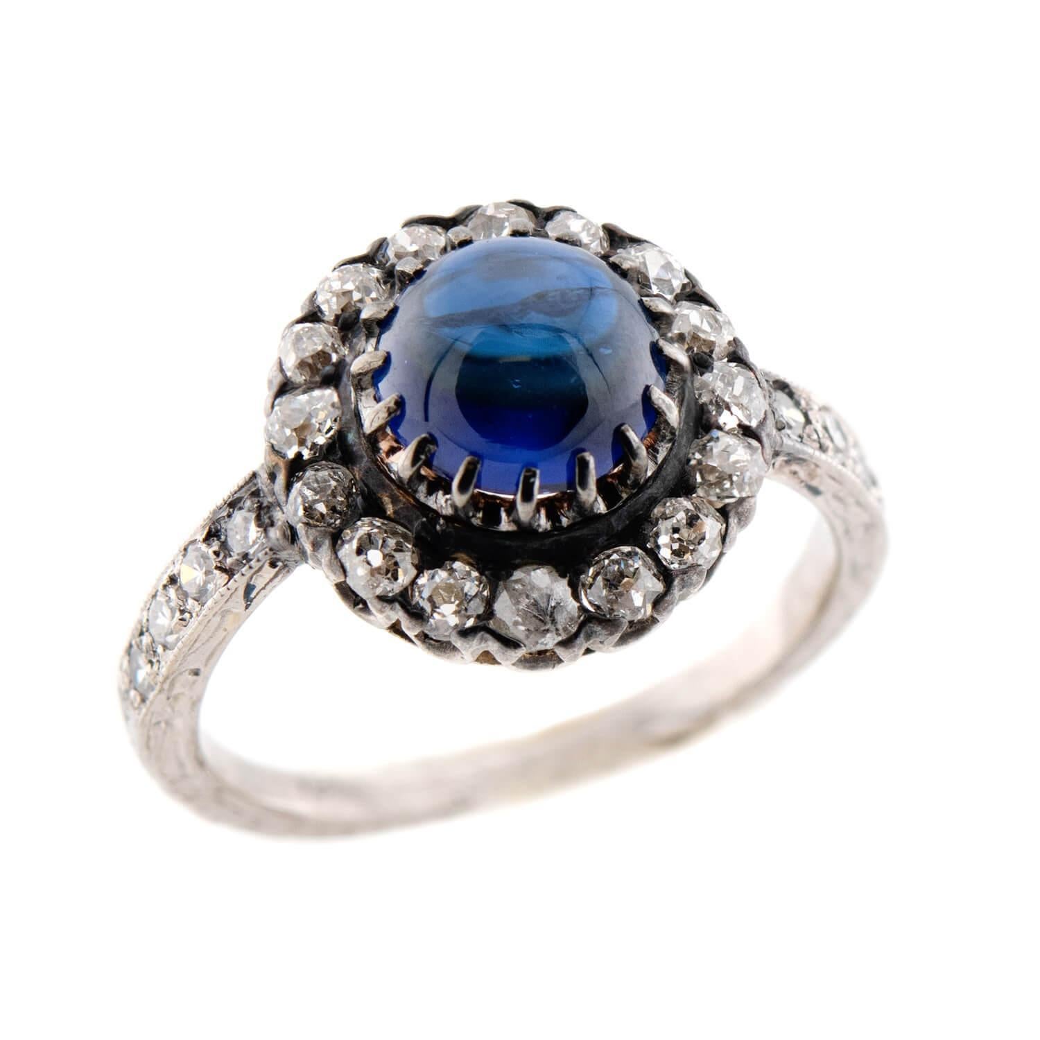 Edwardian 18k/Platinum Sapphire & Diamond Halo Ring For Sale