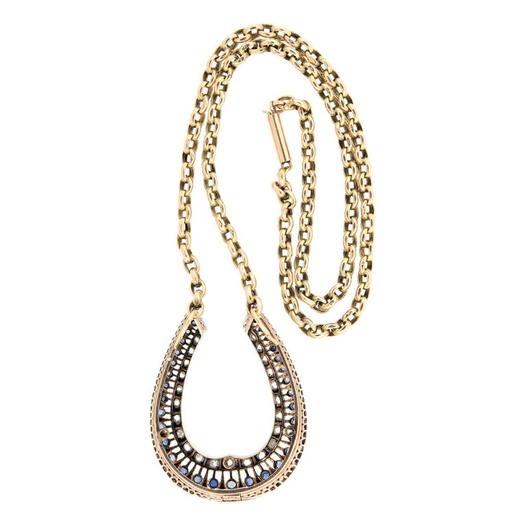 Pendentif Antique Or 18k Fer à Cheval, Diamants Et Perle - Circa 1900, Bijou Français Vintage