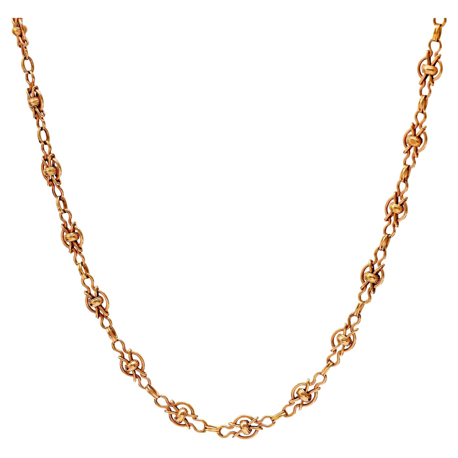 Edwardian 18k Rose Gold Fancy Link Chain Necklace