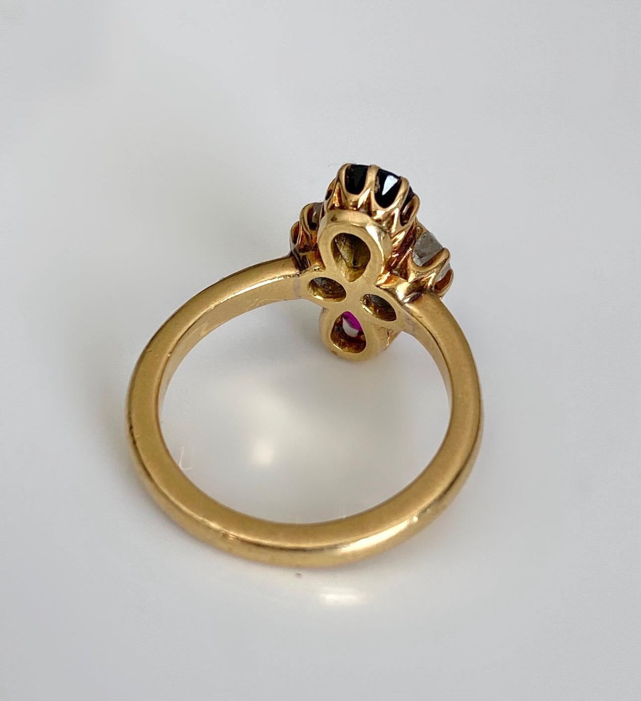Edwardian 18K Sapphire, Diamond and Burmese Ruby Quatrefoil Ring - AGL In Good Condition For Sale In Hummelstown, PA