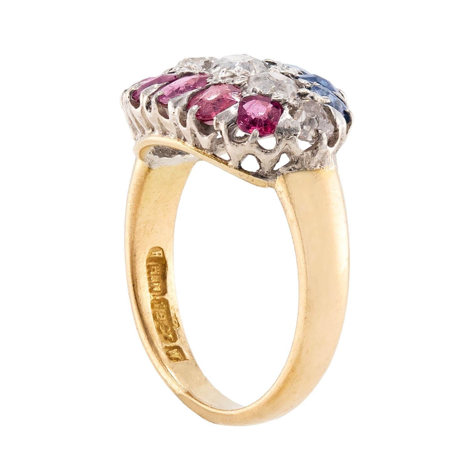 Édouardien Bague édouardienne en saphir et diamant 18k en vente