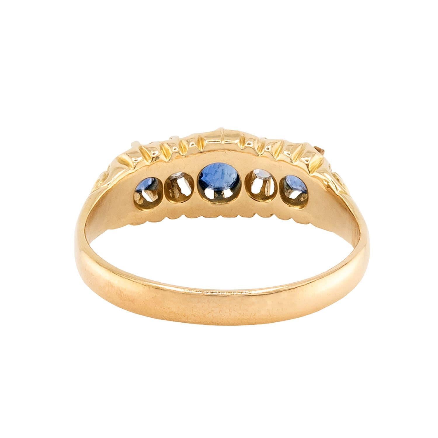 Taille ronde Bague édouardienne en saphir et diamant 18k en vente