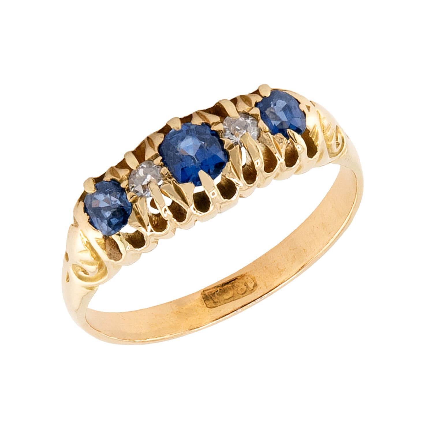 Bague édouardienne en saphir et diamant 18k Pour femmes en vente