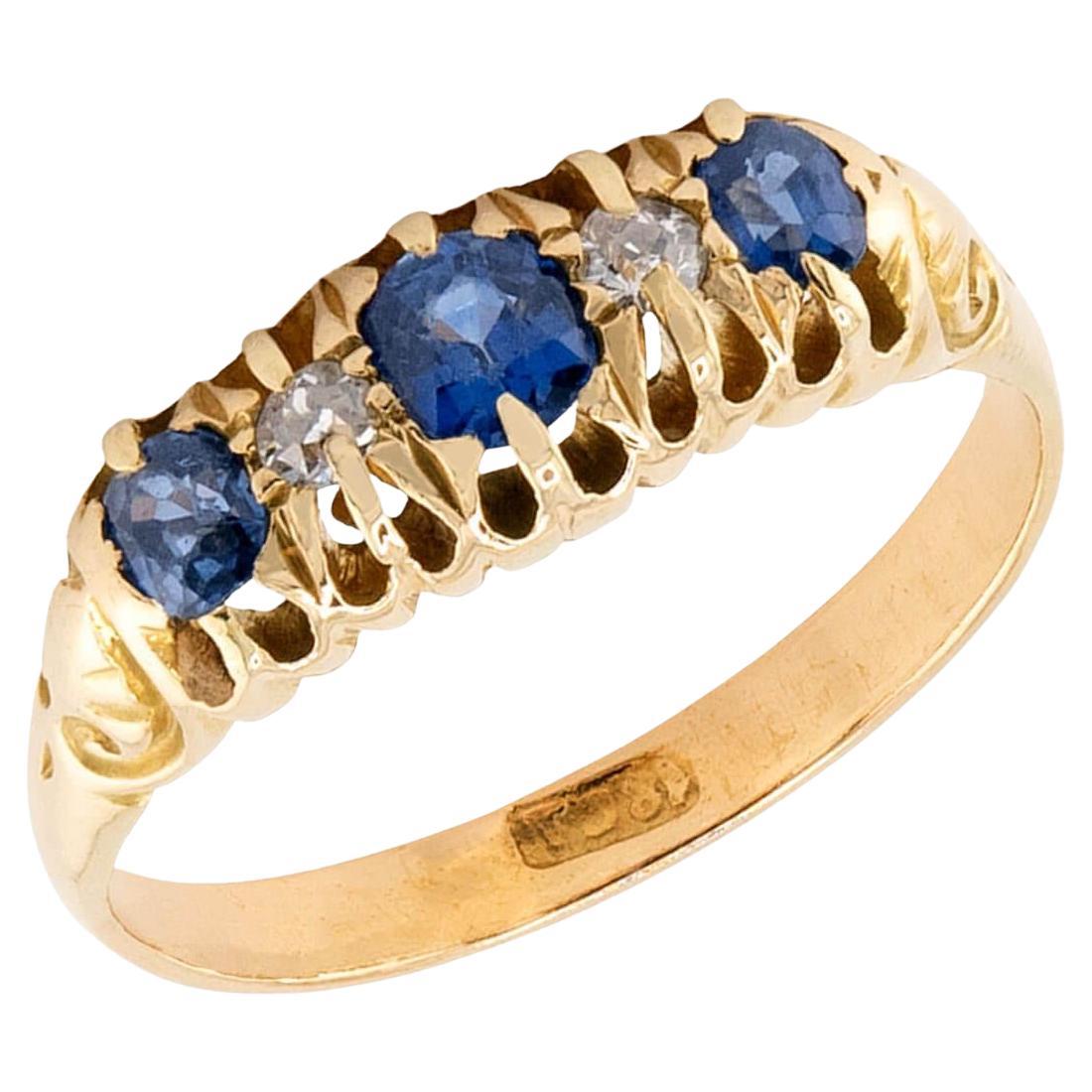 Bague édouardienne en saphir et diamant 18k