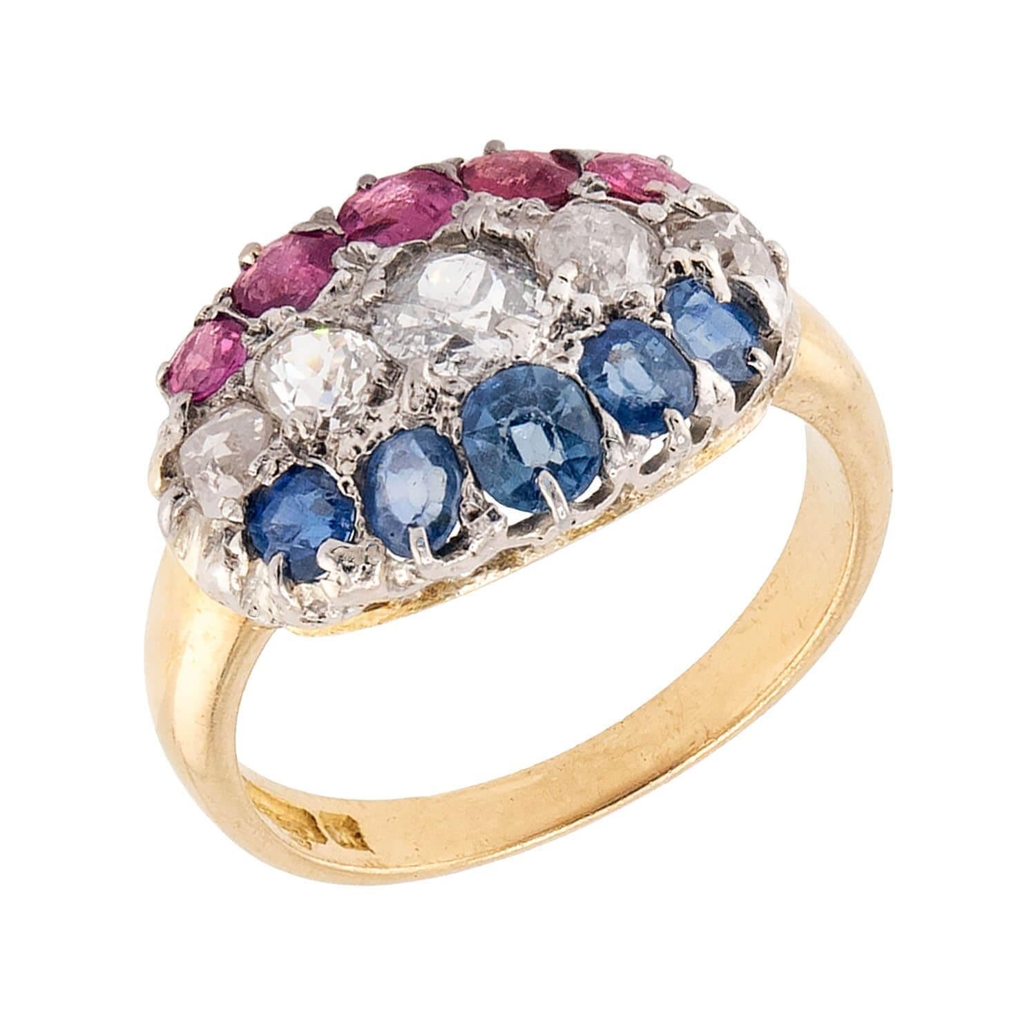Bague édouardienne en saphir et diamant 18k