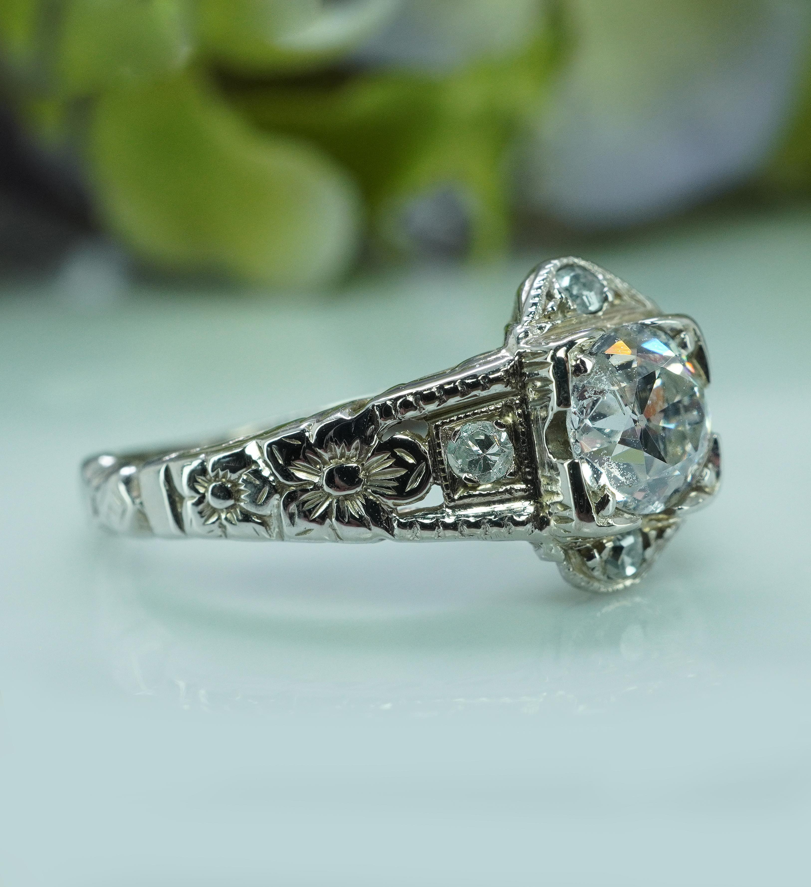 Anello edoardiano in oro bianco 18 carati con diamante antico di proprietà da 0,67 ct. in vendita 2