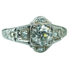 Anello edoardiano in oro bianco 18 carati con diamante antico di proprietà da 0,67 ct.