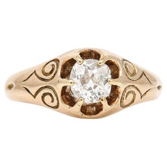 Antique Edwardian 18k Yellow Gold 0.56ct Cushion Cut Diamond Ring, Circa 1910