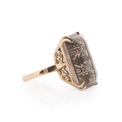 Edwardian 18k Yellow Gold Emerald Cut Smokey Topaz Vintage Statement Ring
