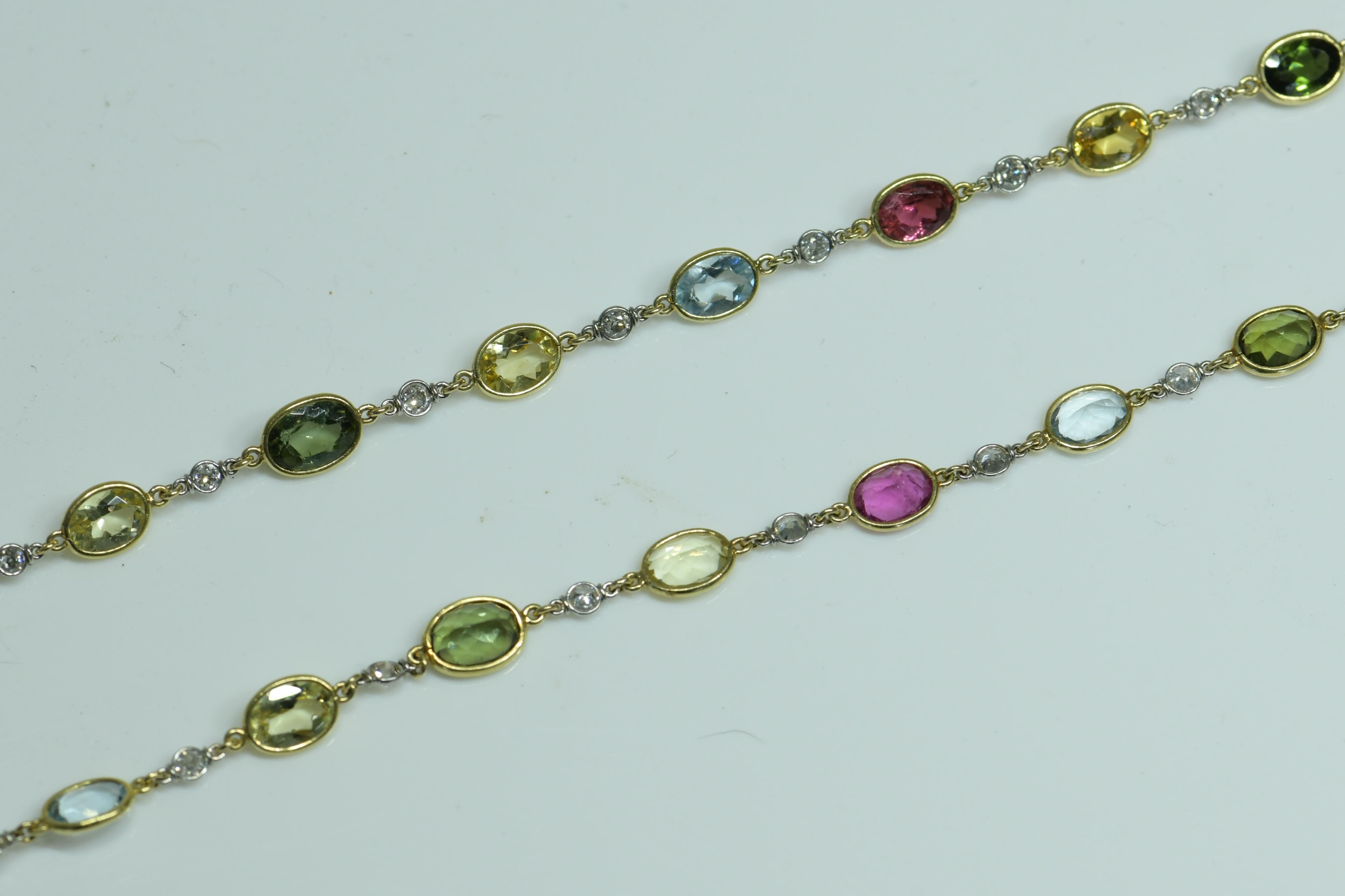 Collana edoardiana in oro giallo 18 carati con gemme multicolori e diamanti In condizioni ottime in vendita a Banbury, GB