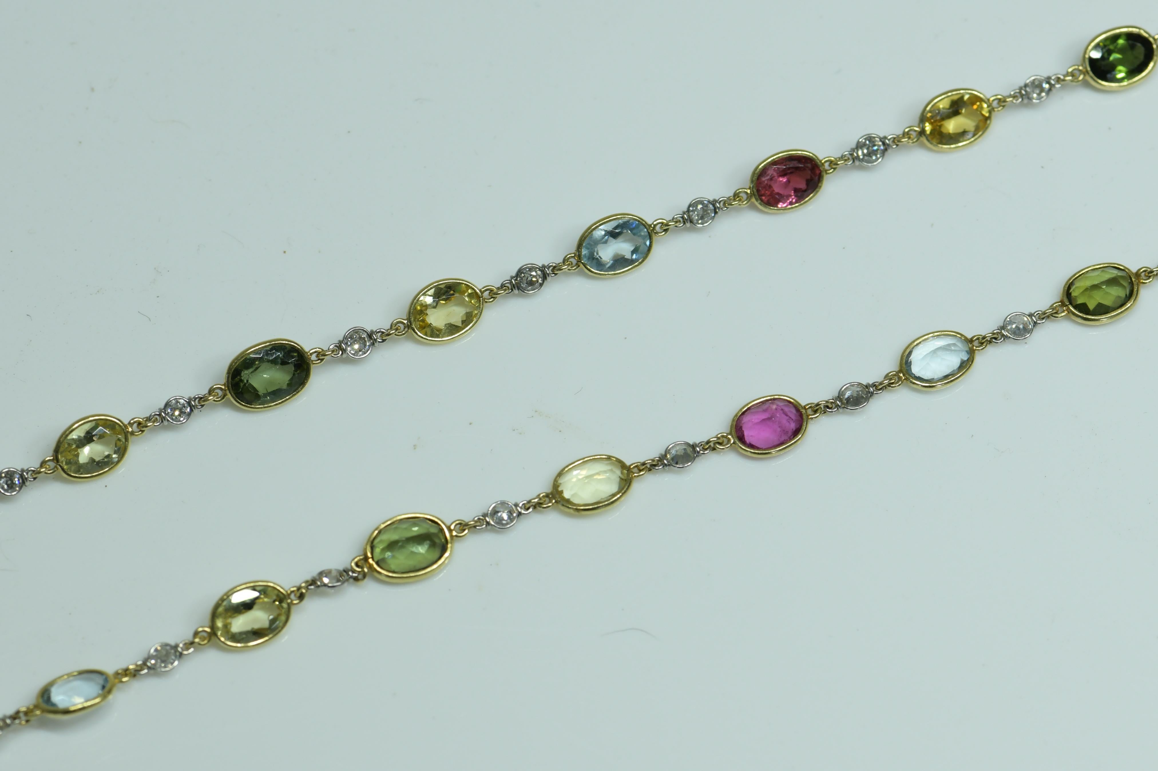 Collier édouardien en or jaune 18 carats avec diamants et pierres précieuses multicolores Excellent état - En vente à Banbury, GB