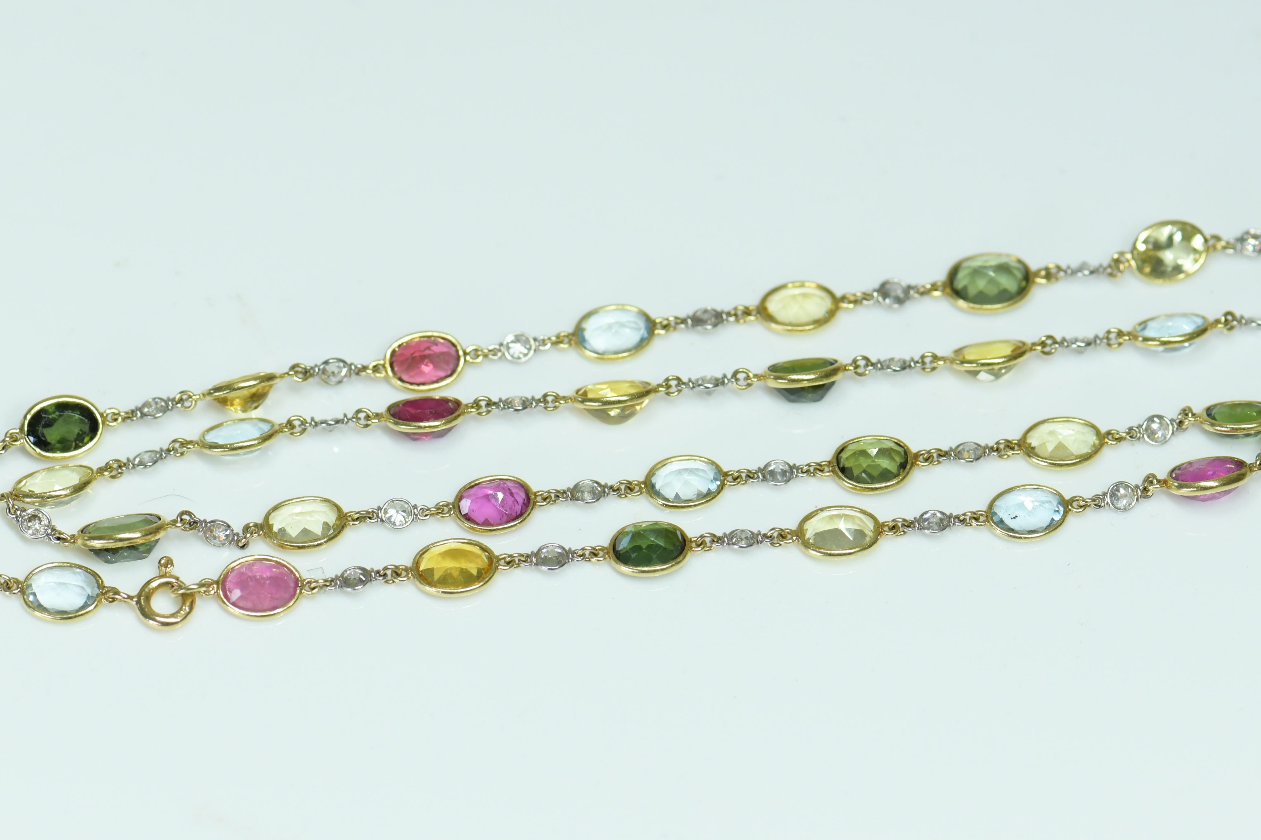 Edwardian 18 Karat Yellow Gold Multi-Color Gemstone Diamond Necklace In Excellent Condition For Sale In Banbury, GB
