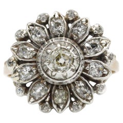Edwardian 18K Yellow Gold Old European–Cut Diamond Floral Cluster Ring