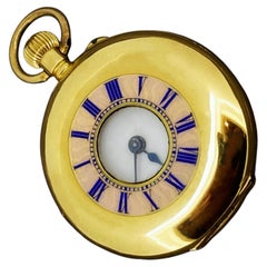 Edwardian 18K Yellow Gold Pink Guilloche Enamel Half-Hunter Ladies' Pocket Watch