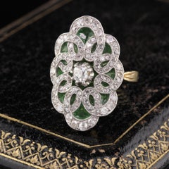 Edwardian 18 Karat Gold Platinum Plique-à-Jour Enamel and Diamond Shield Ring