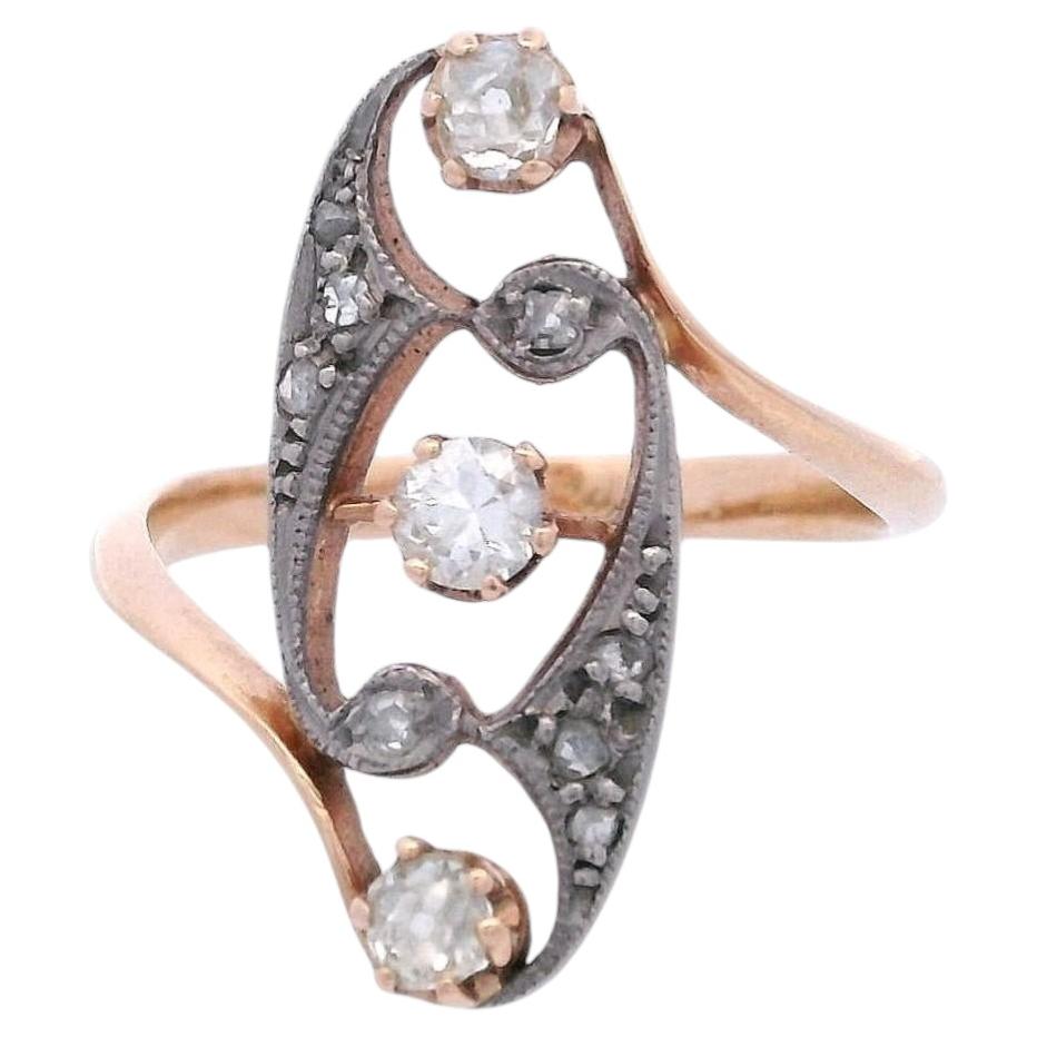 Bague édouardienne en or jaune 18 carats et platine, sertie de diamants d'un poids total de 0,35 carat