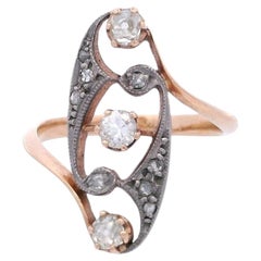 Bague édouardienne en or jaune 18 carats et platine, sertie de diamants d'un poids total de 0,35 carat