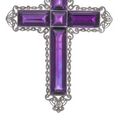 Edwardian 18KT Gold and Silver Amethyst Cross Pendant