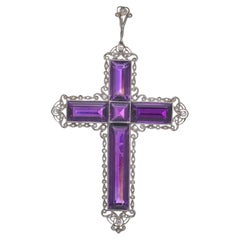 Edwardian 18KT Gold and Silver Amethyst Cross Pendant