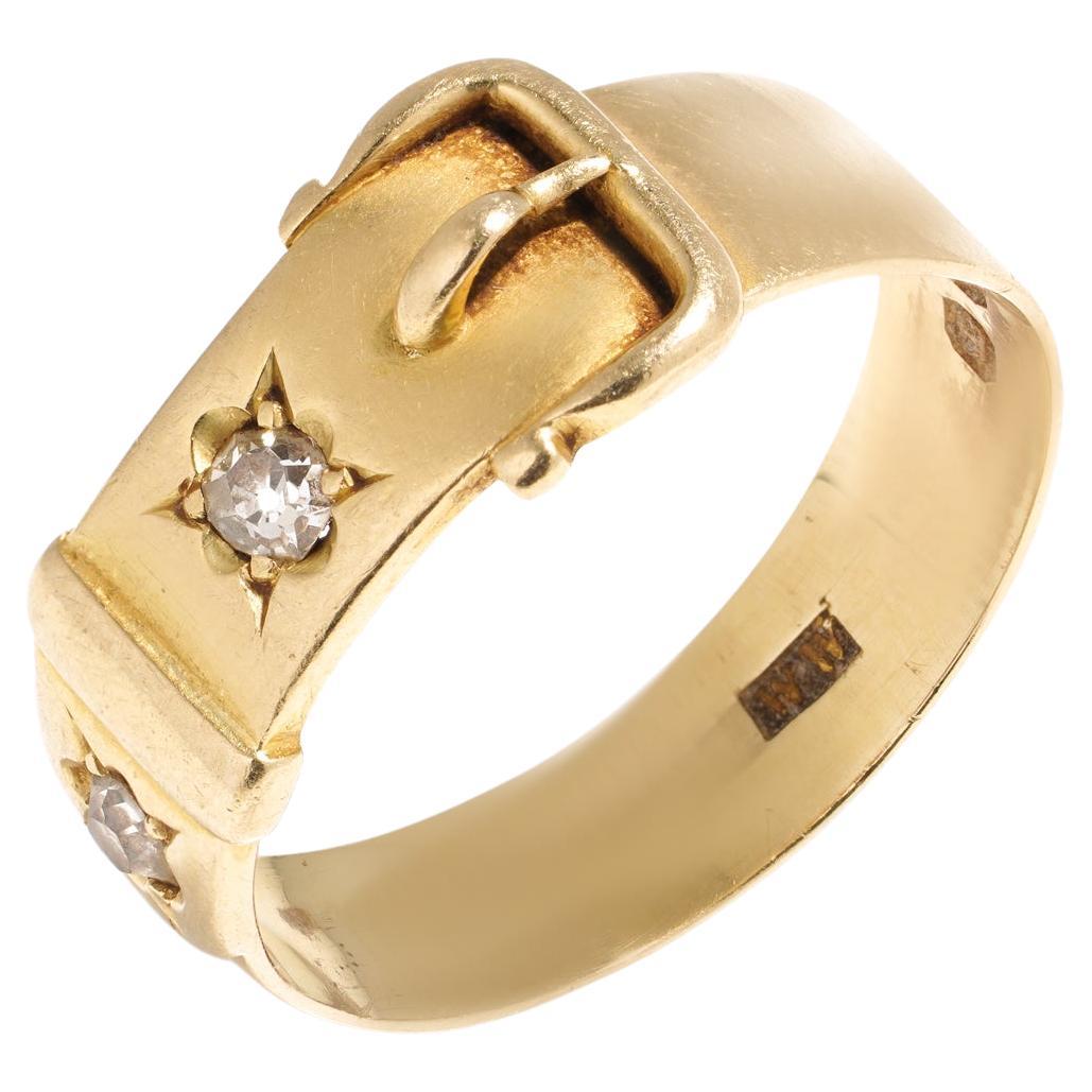 Edwardian 18kt Gold Belt Buckle Ring With Diamonds