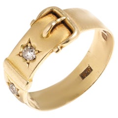 Antique Edwardian 18kt Gold Belt Buckle Ring With Diamonds
