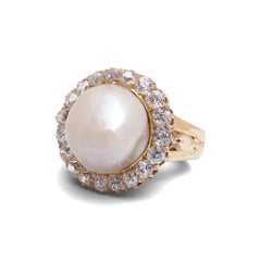 Edwardian 18KT Gold Natural Pearl & Diamond Cluster Ring, Circa 1910