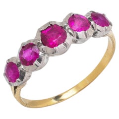 Edwardian 18KT Gold Natural Ruby Five Stone Ring