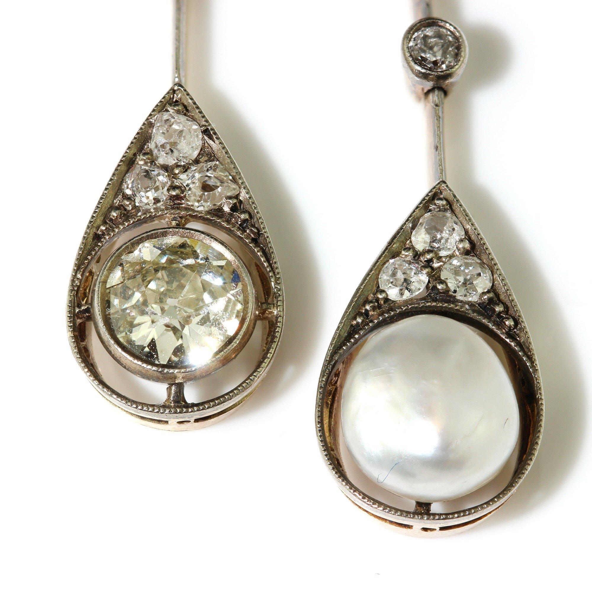 Halskette aus edwardianischem 18-karätigem Gold mit atemberaubendem Diamant- und Perlenanhänger.  im Angebot 2