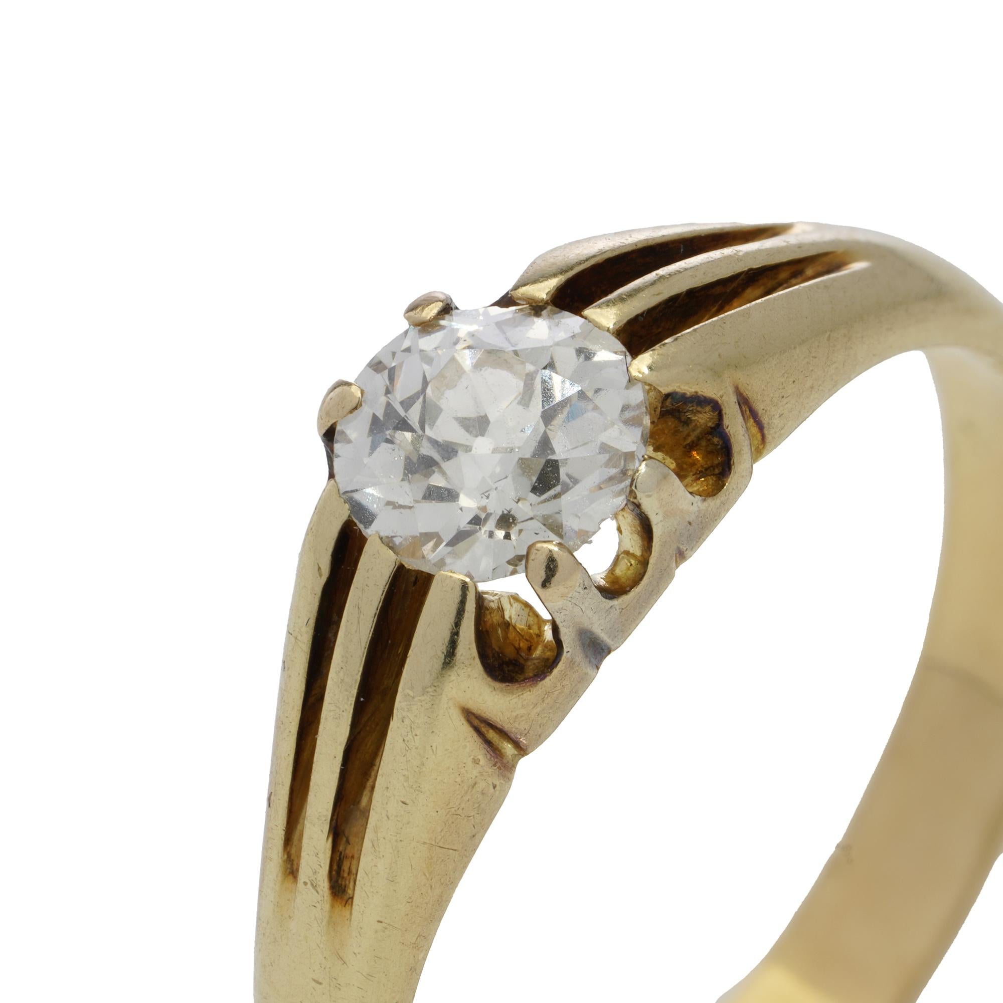 Old European Cut Edwardian 18kt Gold Old-Cut Diamond Solitaire Ring For Sale