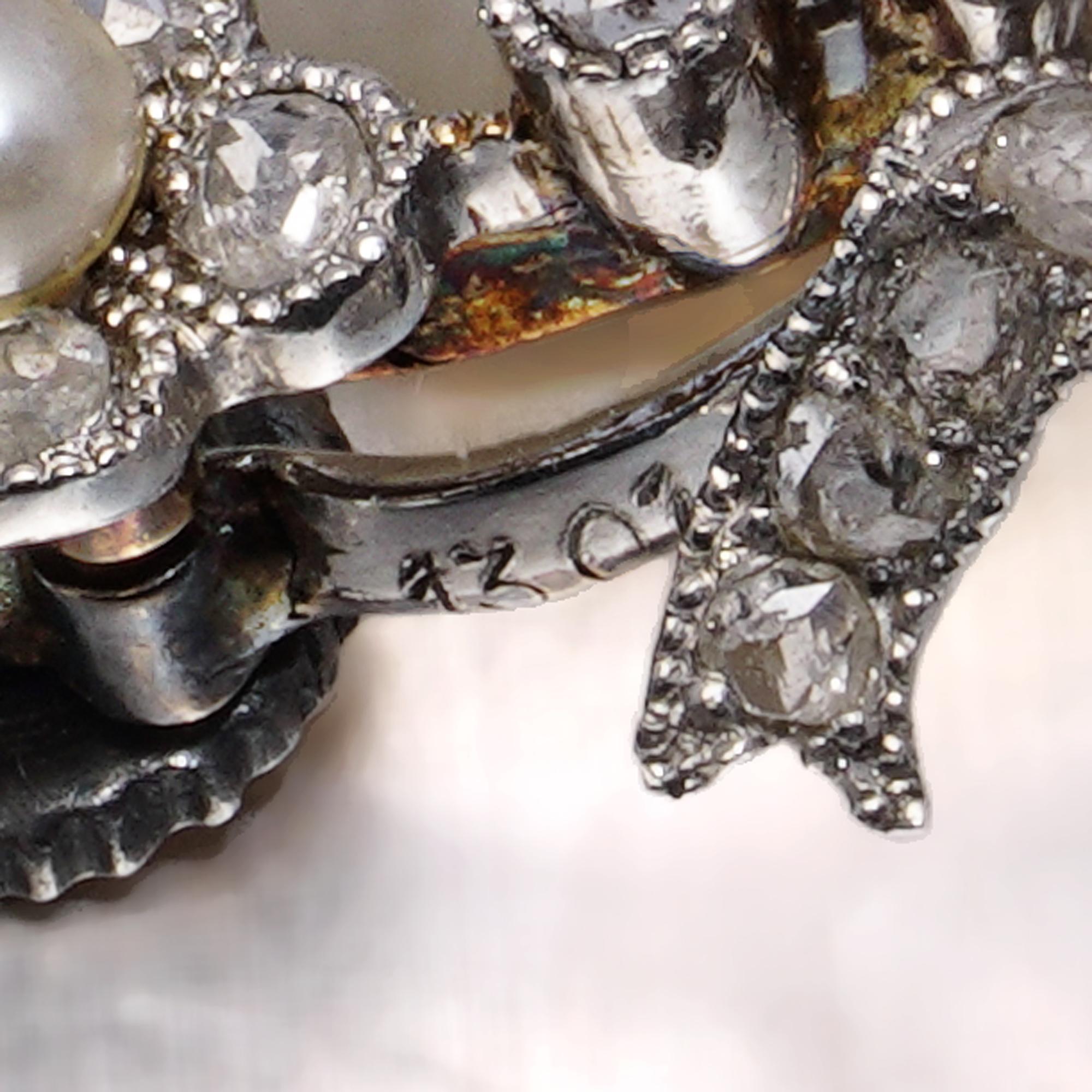 Women's Edwardian 18kt Gold & Platinum Bow Brooch with Natural Pearls & Diamonds For Sale