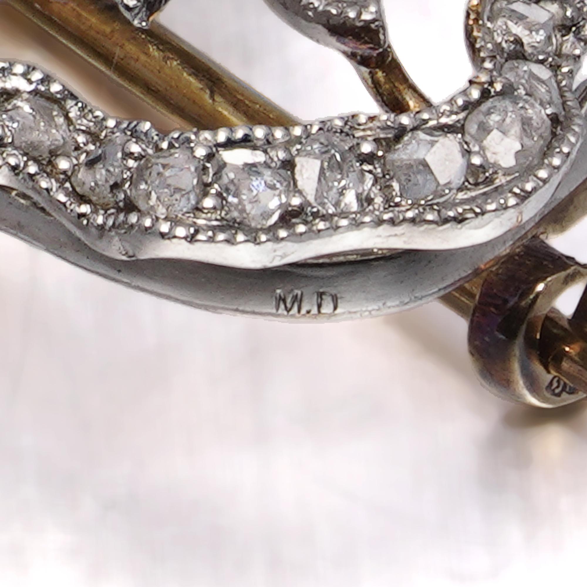 Edwardian 18kt Gold & Platinum Bow Brooch with Natural Pearls & Diamonds For Sale 1