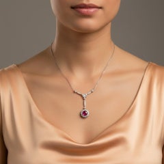 Collier édouardien en or 18kt et platine avec diamants et rubis synthétique