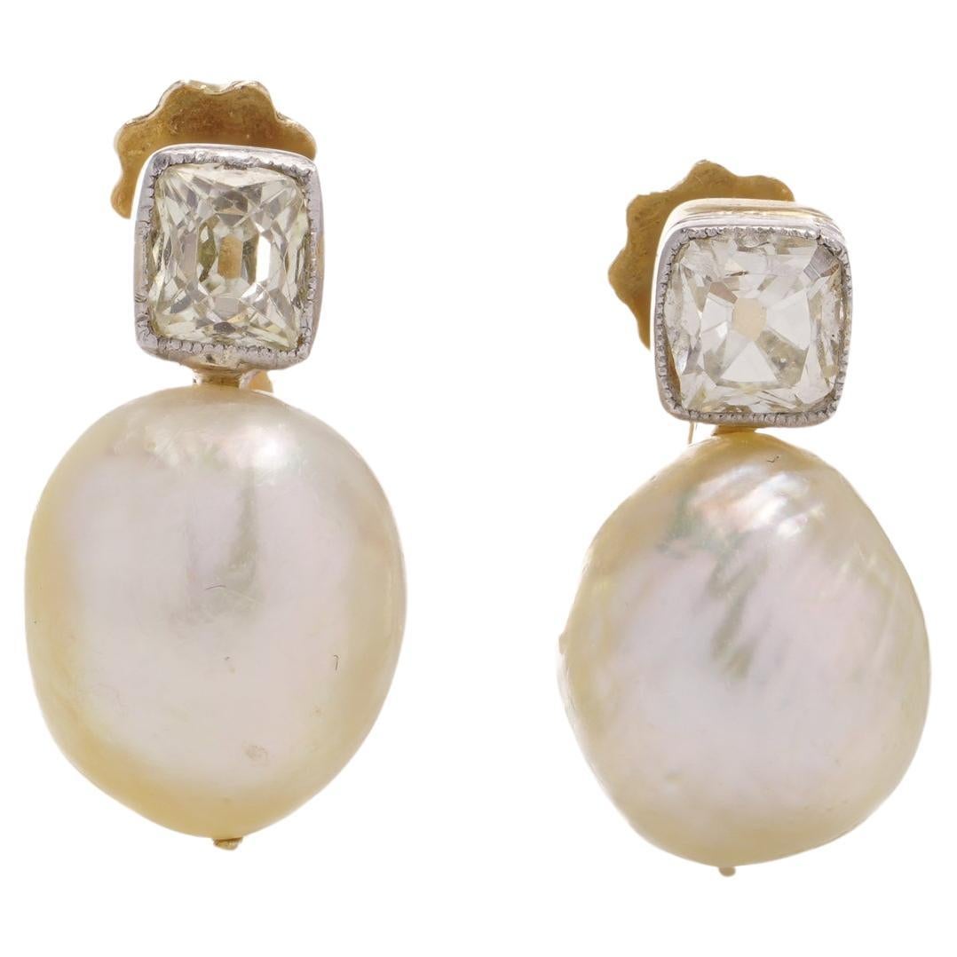 Edwardian 18kt Gold Platinum Pearl Diamond Earrings