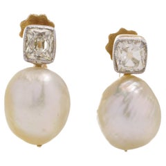 Antique Edwardian 18kt Gold Platinum Pearl Diamond Earrings