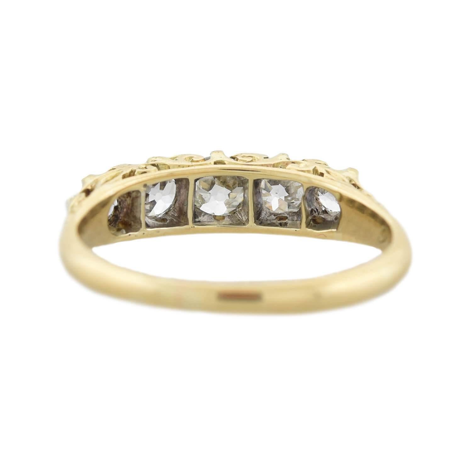 Edwardian 18kt Mine Cut Diamond 5-Stone Ring In Good Condition In Narberth, PA