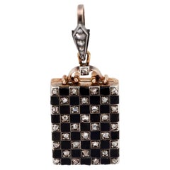 Edwardian 18kt Platinum Onyx & Diamond Checkerboard Locket