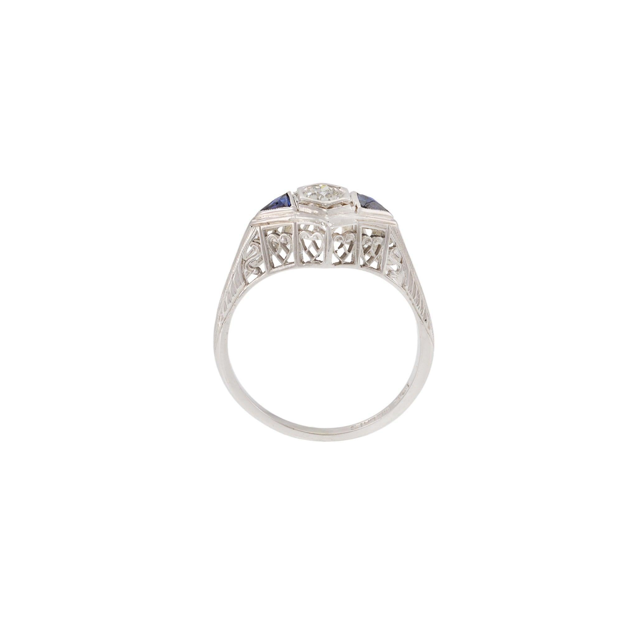 De las mujeres Anillo eduardiano de diamantes y zafiros en filigrana superior de 18 quilates y platino en venta