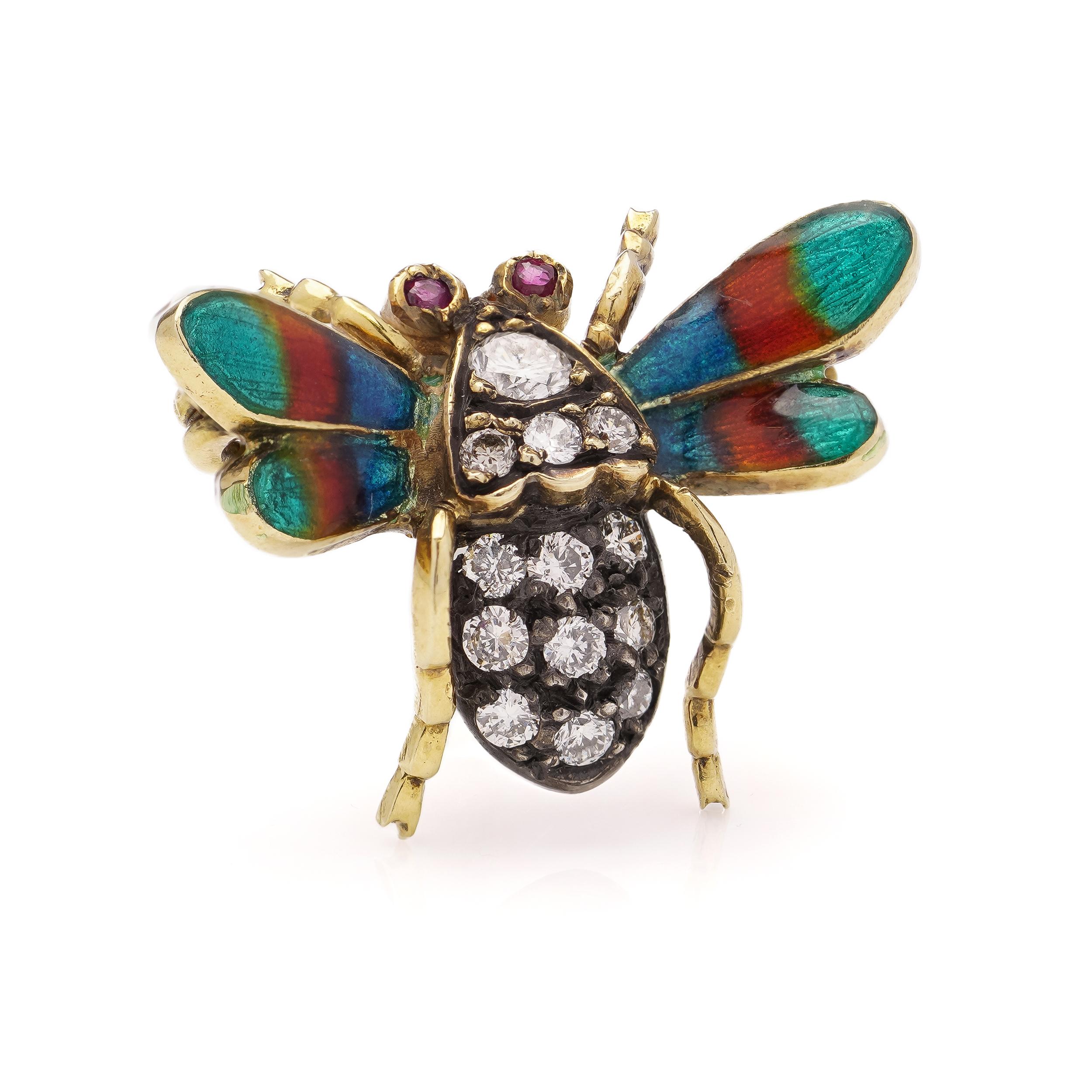  Edwardian 18kt. yellow gold and silver open-winged insect brooch For Sale 1
