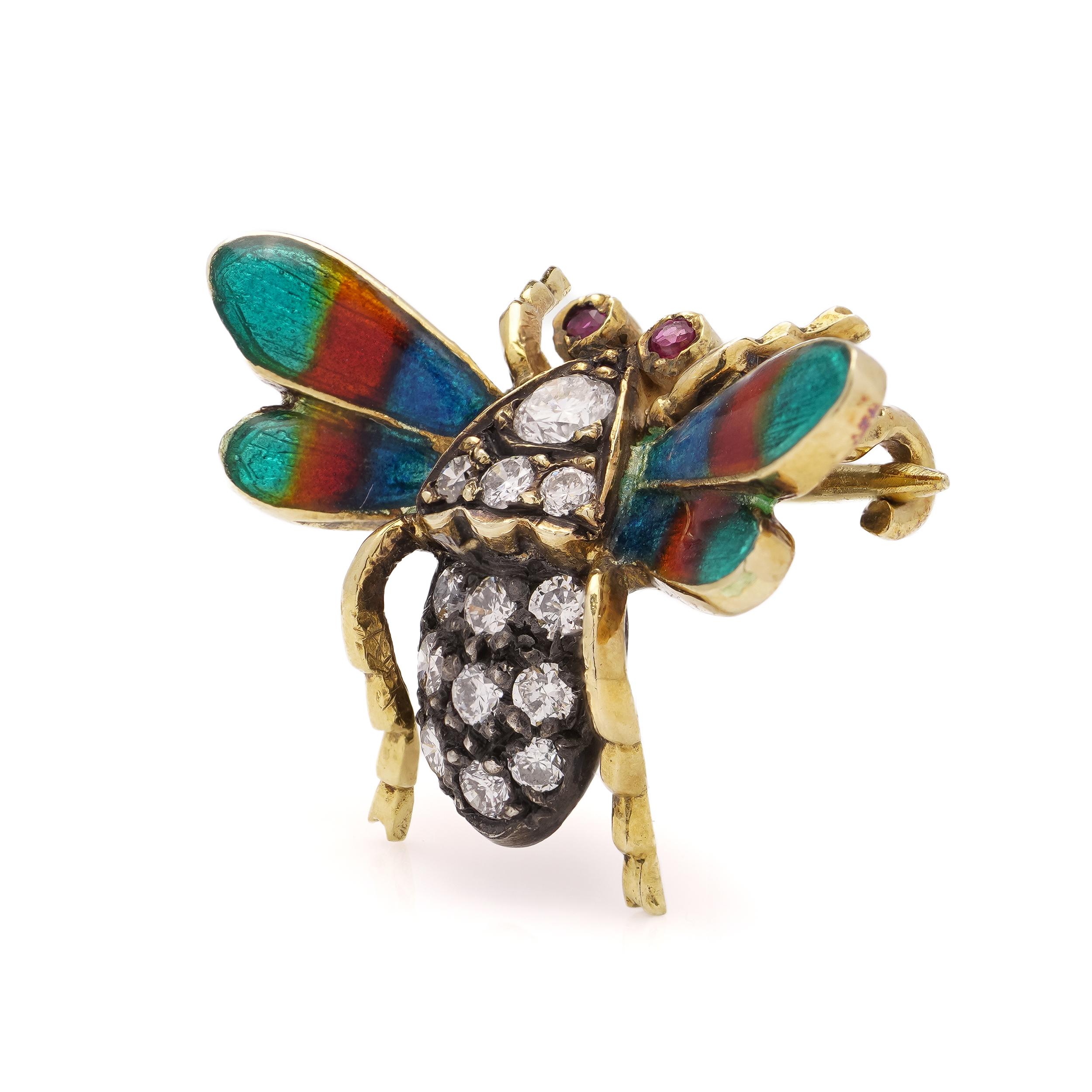  Edwardian 18kt. yellow gold and silver open-winged insect brooch For Sale 2
